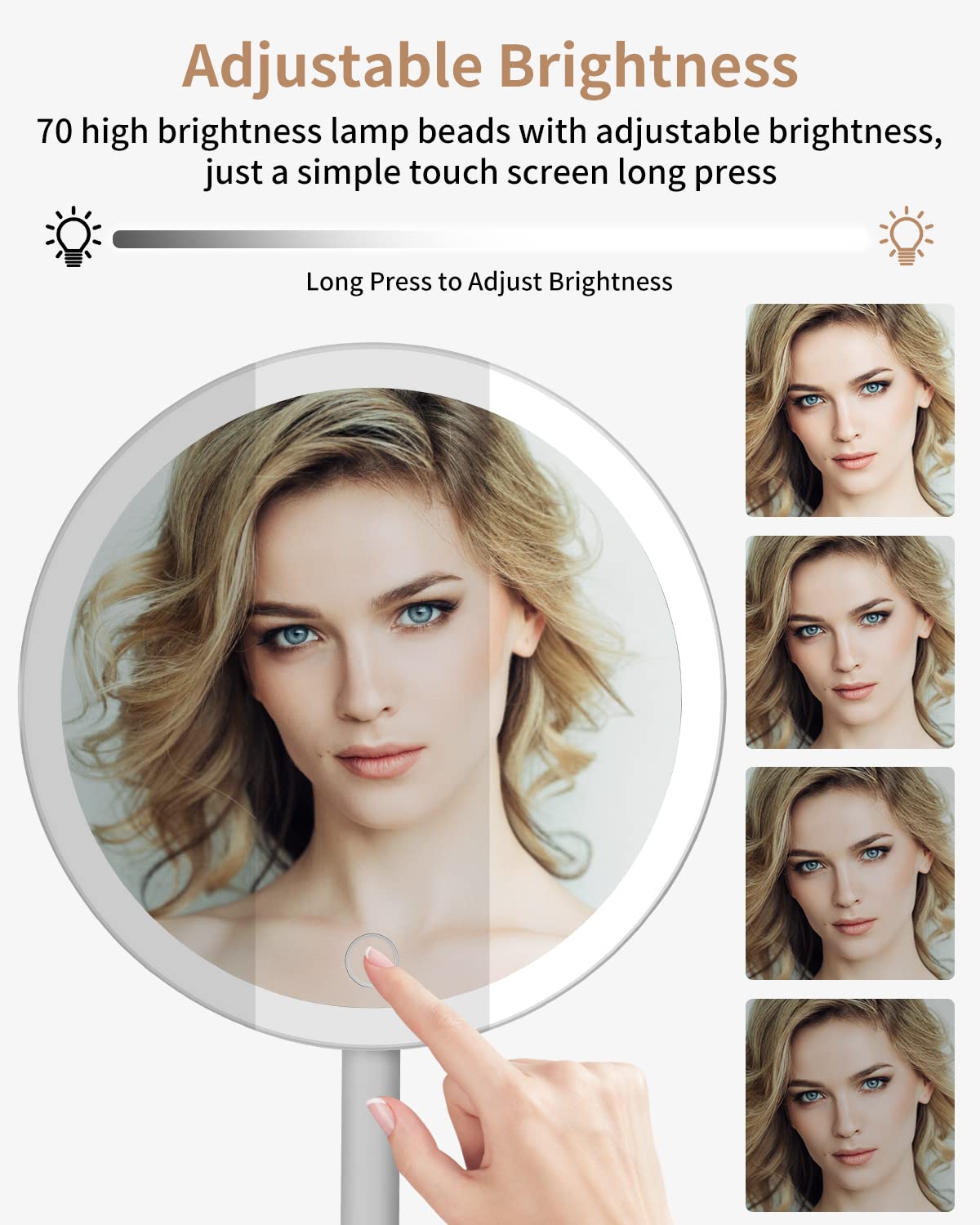 Specchio Da Trucco Con Luce LED - 3 Colori Regolabili, 70 Luci, Ingrandimento 10x, Ricaricabile - Foto 4