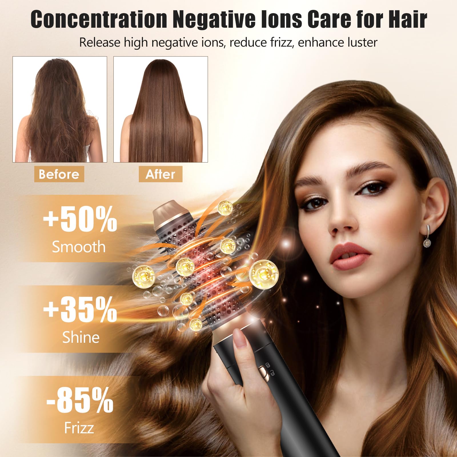 Cepillo Secador de Pelo 5 en 1 1000W Air Styler Multifunción con Ionizador, 3 Temperaturas, Alisa y Seca