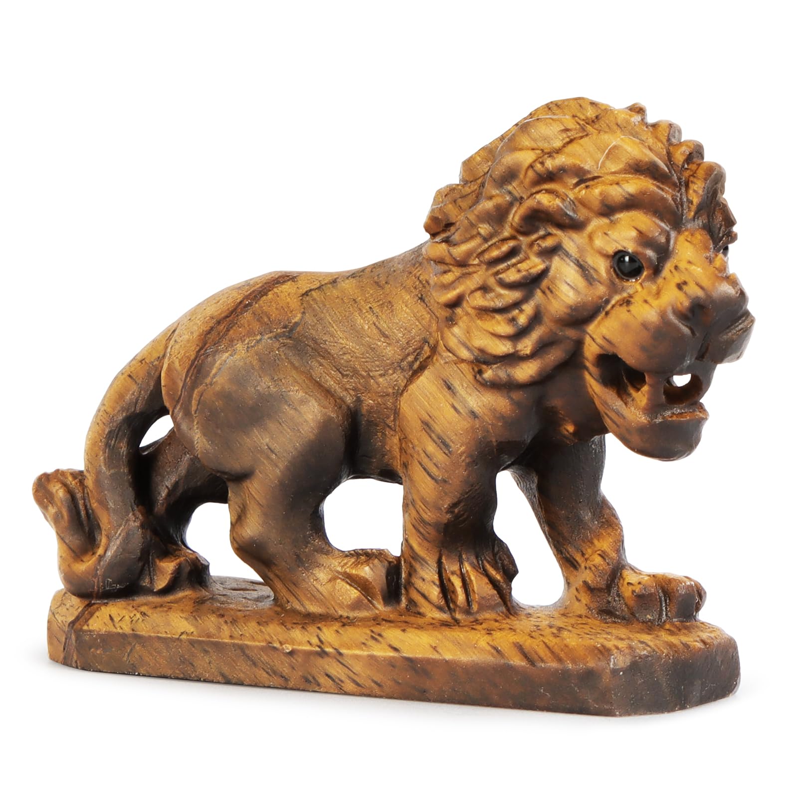 LEADGEM Lion Statue 2.7", Tiger Eye Crystal Lion Figurine Carved Gemstone Animal Sculpture Healing Stone Feng Shui Collectible for Home Office Decor Gifts