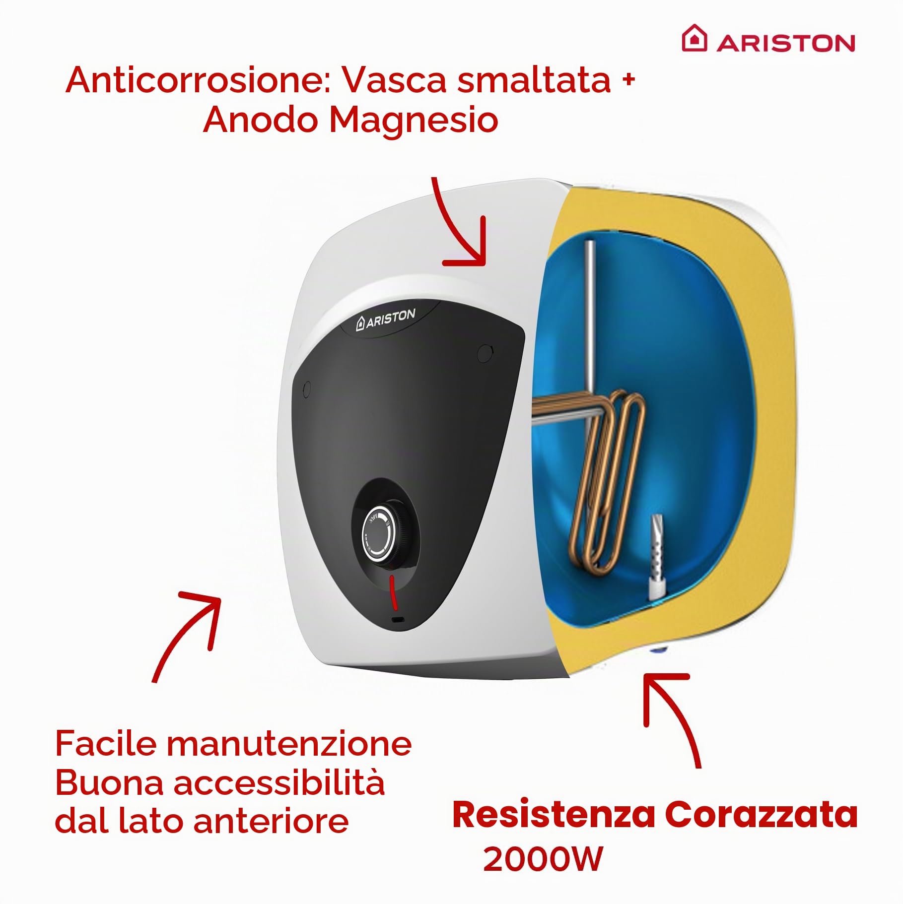 Ariston ANDRIS LUX - Scaldabagno elettrico da 30 litri - Potenza 2000 W - Compatto, facile da usare - Progettato e realizzato per essere installato in Francia
