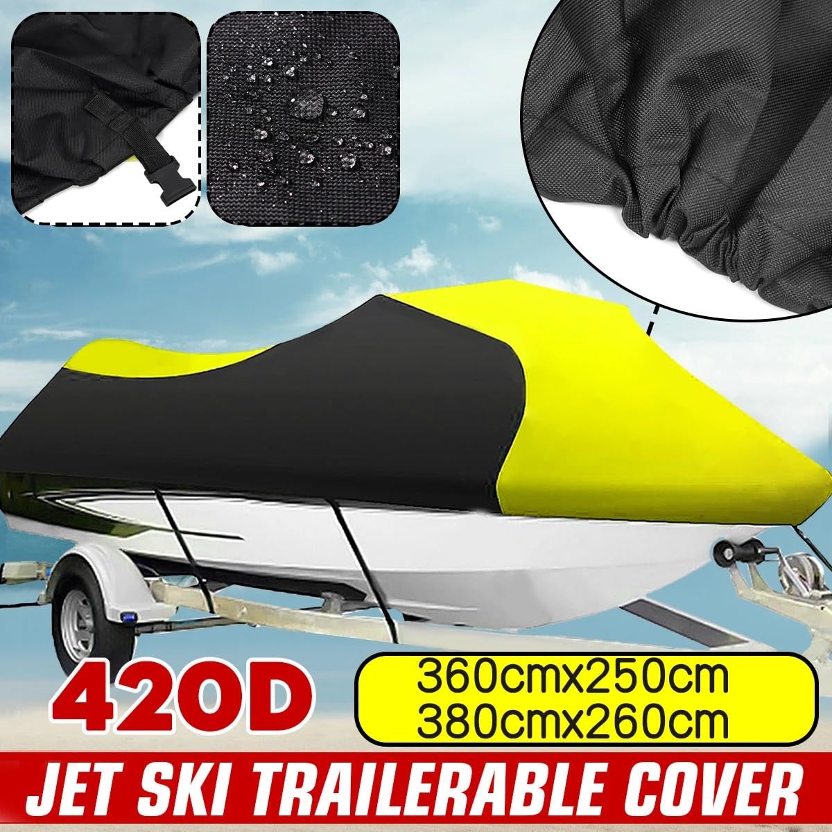 Copertura per Barca Kayak Copertura L/XL 420D Copertura Impermeabile per Moto d'Acqua Copertura per Barca Copertura per Moto d'Acqua Copertura per Barca a Motore(65X45X13CM)