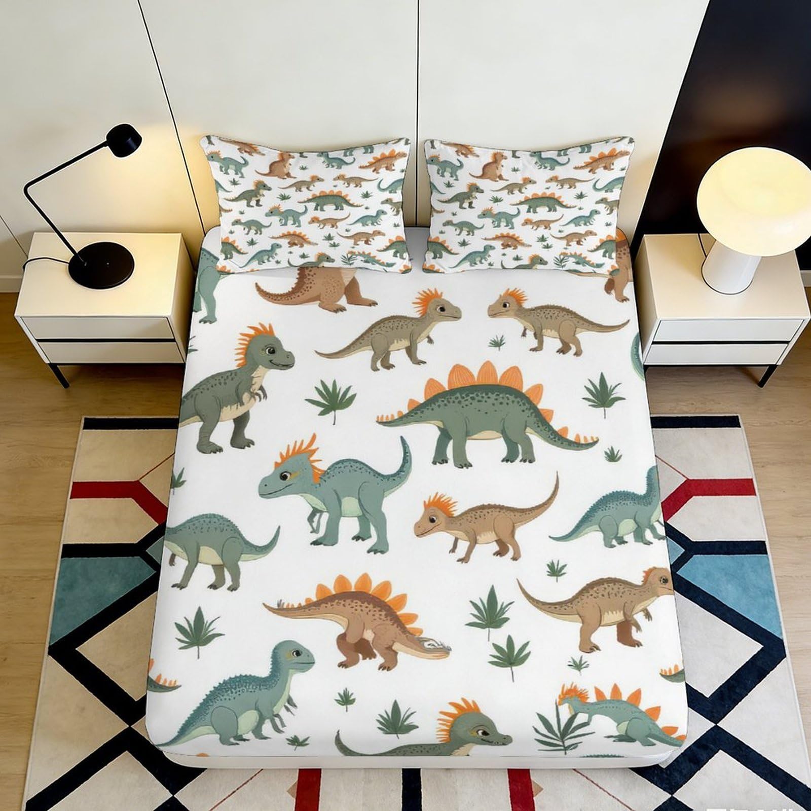 3D Printed Dinosaur Forest Fitted Sheet Microfiber Soft Breathable Jurassic Animal Bed Cover for Bedroom Dorm Decor 90x200x25cm