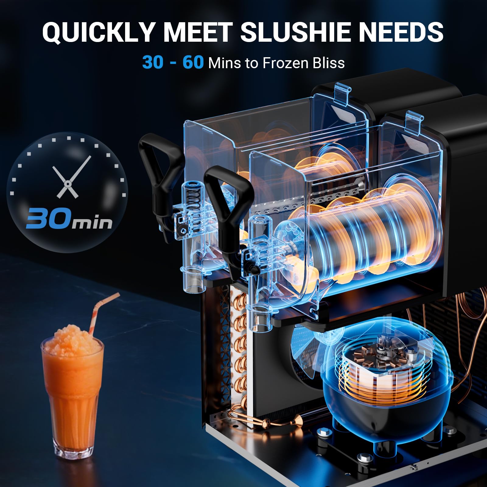 Slushie Machine, No Ice Needed, 2 Gal/8L, 4L×2 Tanks Frozen Drink Machine, 110V Stainless Steel Margarita Machine for Restaurant Home Party Bar Cocktail Alcohol Beverage Wine