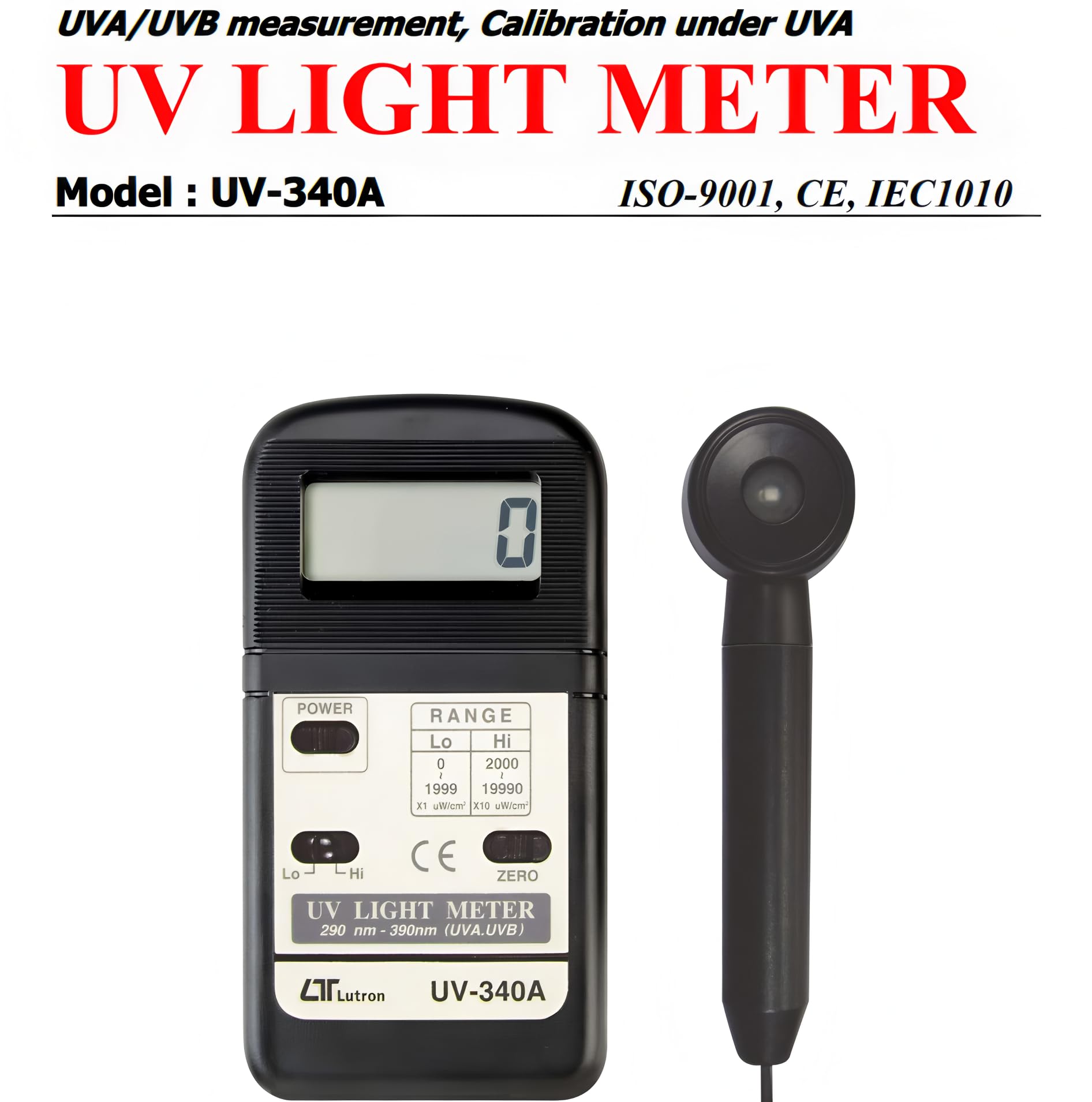 i-POOK UV-Lichtmessgerät, UV-340 A, UV-Messgerät, misst UVA- und UVB-Bestrahlung mit Hi- und Lo-Bereichen, ultraviolette Strahlungsleistungsintensität, Strahlungsdichte, Ablehnungsrate, hergestellt in