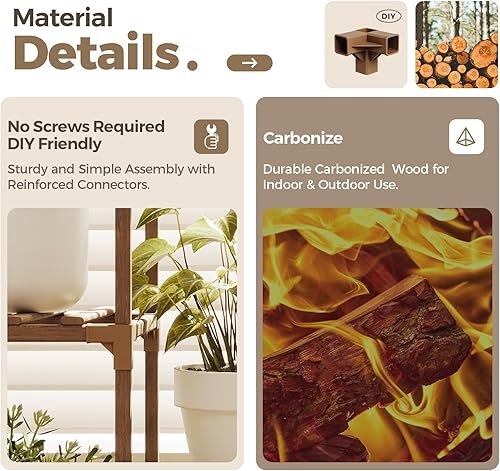 Miniatura 5 de Bamworld Estante grande para plantas de madera al aire libre, estante grande para sala de estar, patio, balcón y jardín