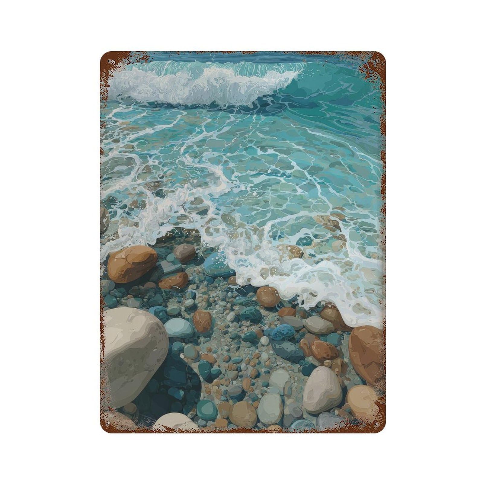 xiaoxiaoshen Ocean Waves And Pebbles. Coastal Realistic Wall Decor Art Metal Tin Poster Modern Home Decor Art Home Bar Shop Decorations Vintage Sign 40x30cm