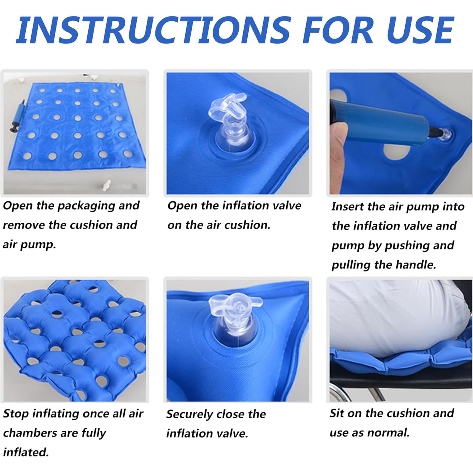 Genérico Cojín Inflable para Asiento, Cojín Antiescaras para Silla de Ruedas, Respaldo Transpirable, Colchón de Presión Impermeable para Ancianos Discapacitados