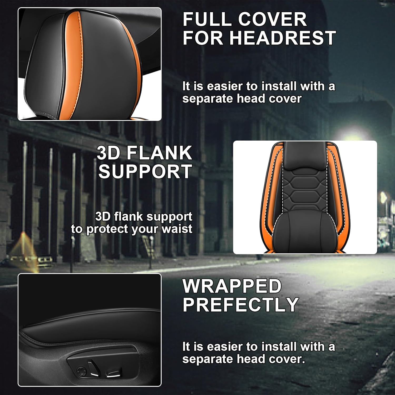 Car Seat Covers Fit for Nissan Kicks 2018-2025,5 Seats Comfort Non-Slip Seat Covers Airbag Compatible, Waterproof and Wear Resistant Leather Seat Covers(Luxury with Pillow 5 Seats, Black Orange)