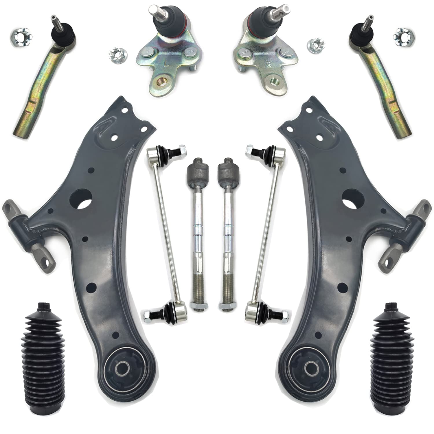 TRQ 10-Piece Front Steering & Suspension Kit For 2009-2015 Toyota Venza – Control Arms, Ball Joints, Tie Rod Ends