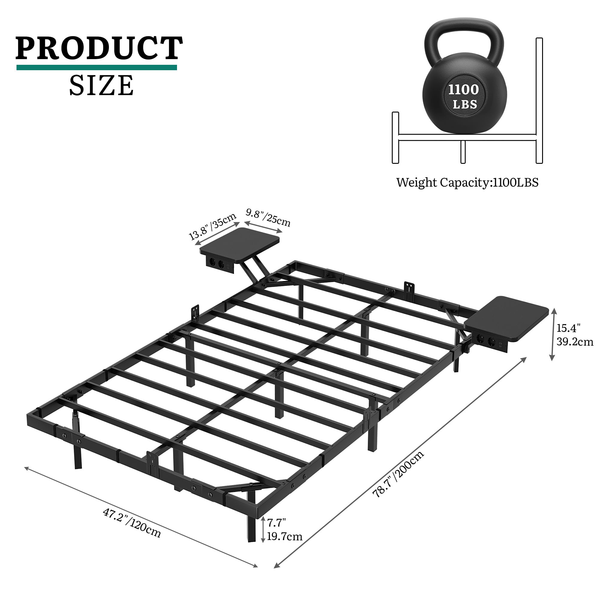 YITAHOME Lit LED avec Station de Charge USB-C - Tête de lit sans Matelas - 120 x 200 cm