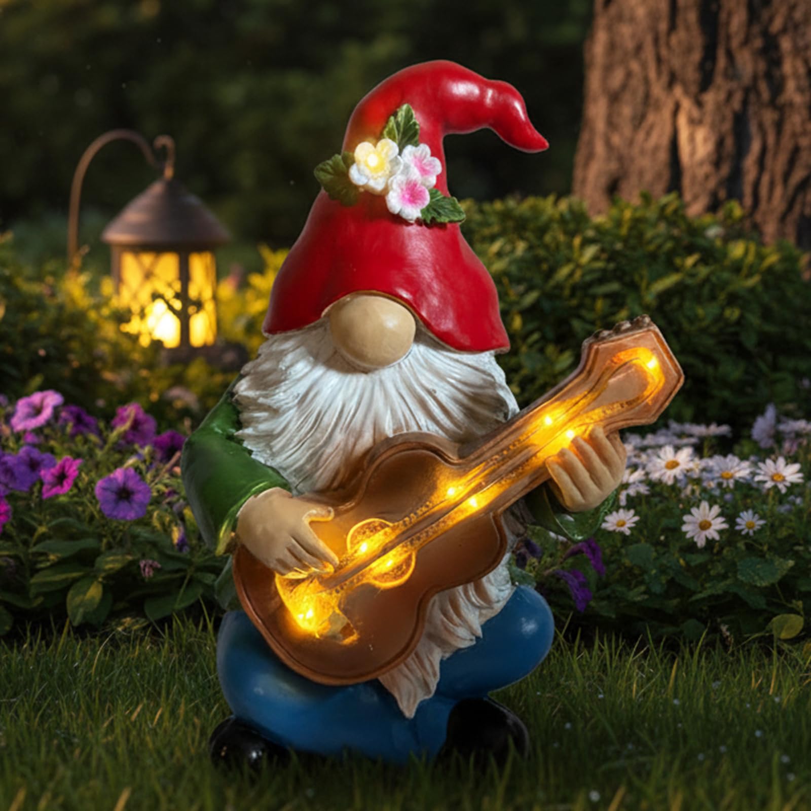 Photo 1 of Wisennet Solar Garden Gnome Figurine with Light-Up Guitar