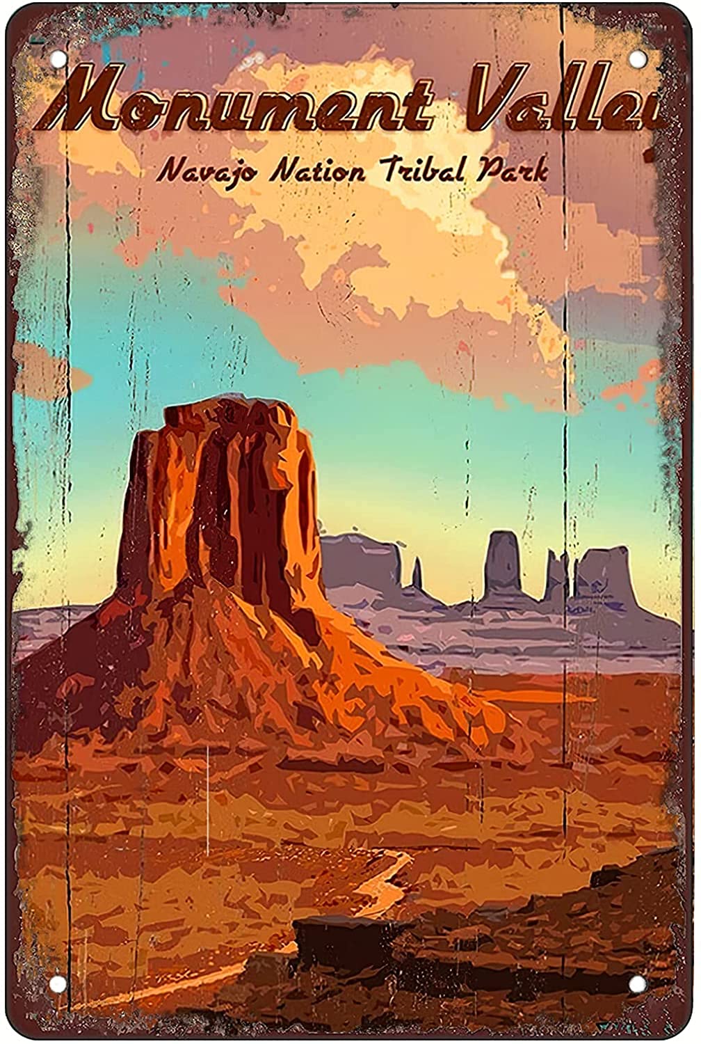 Azolid Funny Metal Tin Signs Monument Valley Vintage Bar Club Cave Home Kitchen Rustic Travel Metal Signs Wall Art Decor 30X20cm