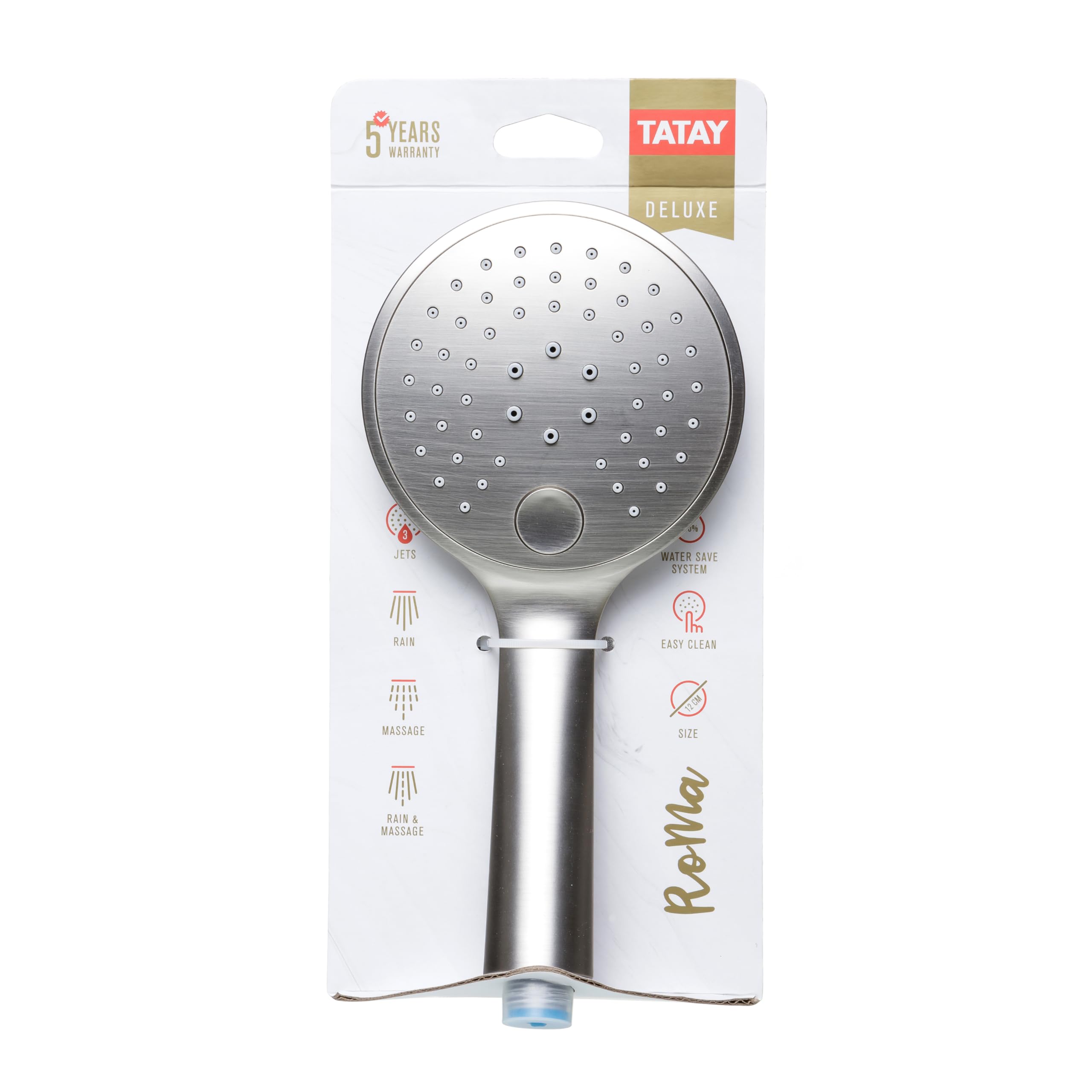 TATAY Multifunctional Hand Shower Roma, 3 Positions Pattern, 12 cm Diameter, Made of ABS, with Water Saving, Color Grey - Image 2