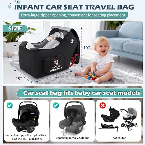 Miniatura 2 de RAINSMORE Bolsa de viaje para asiento de automóvil infantil para avión, compatible con todos los asientos de automóvil Nuna Pipa y base Chicco