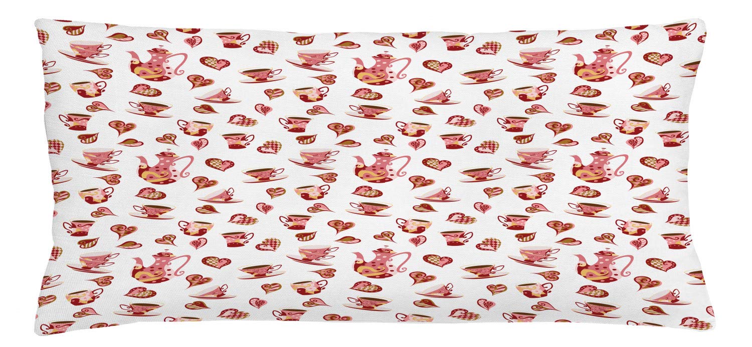 Lunarable Tea Party Throw Pillow Cushion Cover, Tea Cups Teapot Hearts Doodle Style Vibrant Coffee Invitation Themed Design, Decorative Square Accent Pillow Case, 36