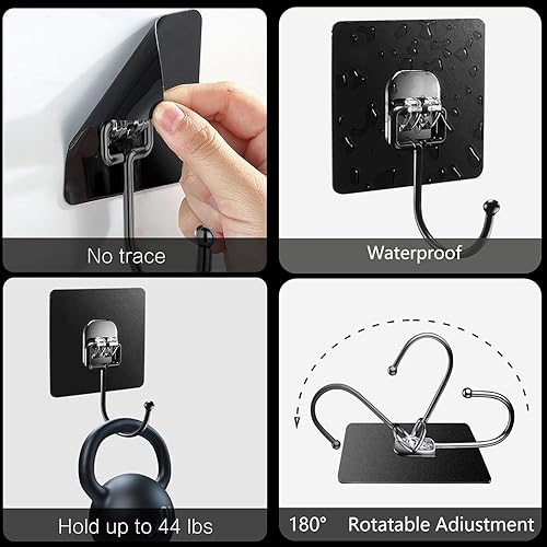 Miniatura 2 de Ganchos de pared adhesivos para colgar 44 libras (máx.), paquete de 16 ganchos adhesivos resistentes, ganchos adhesivos impermeables y resistentes