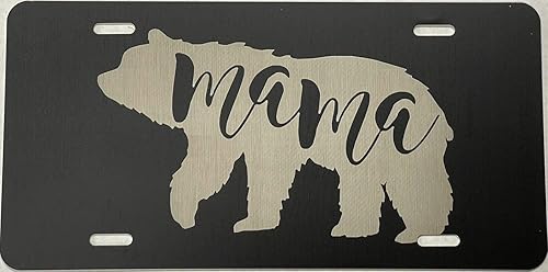 Placa de matrícula grabada con láser con logotipo de Mama Bear #2, color negro plano