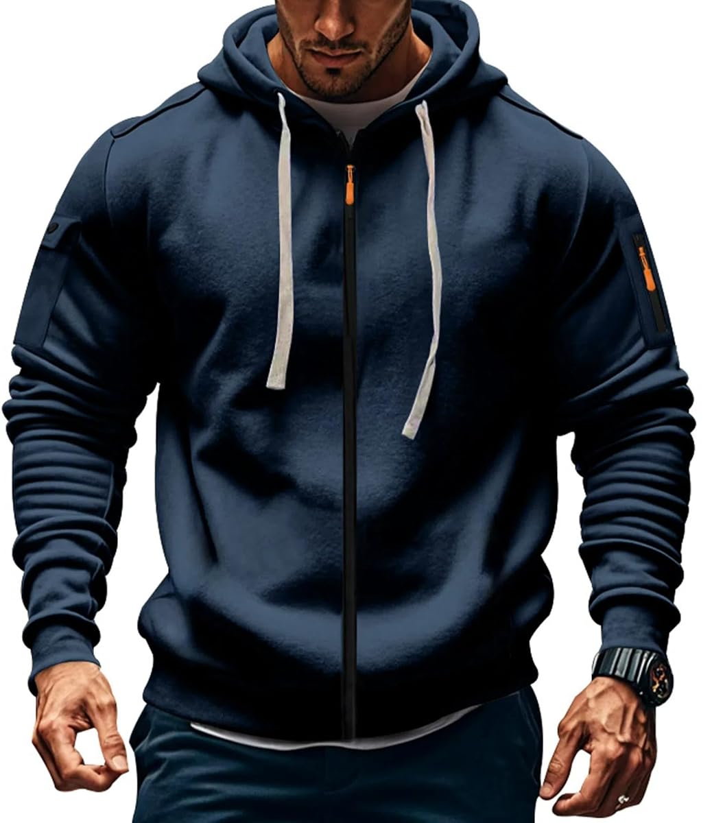 MakingDa Męska bluza z kapturem z długim rękawem sweter zapinana na zamek kieszeń z mankietami bluza z kapturem polar slim fit na co dzień zimowe bluzy z kapturem