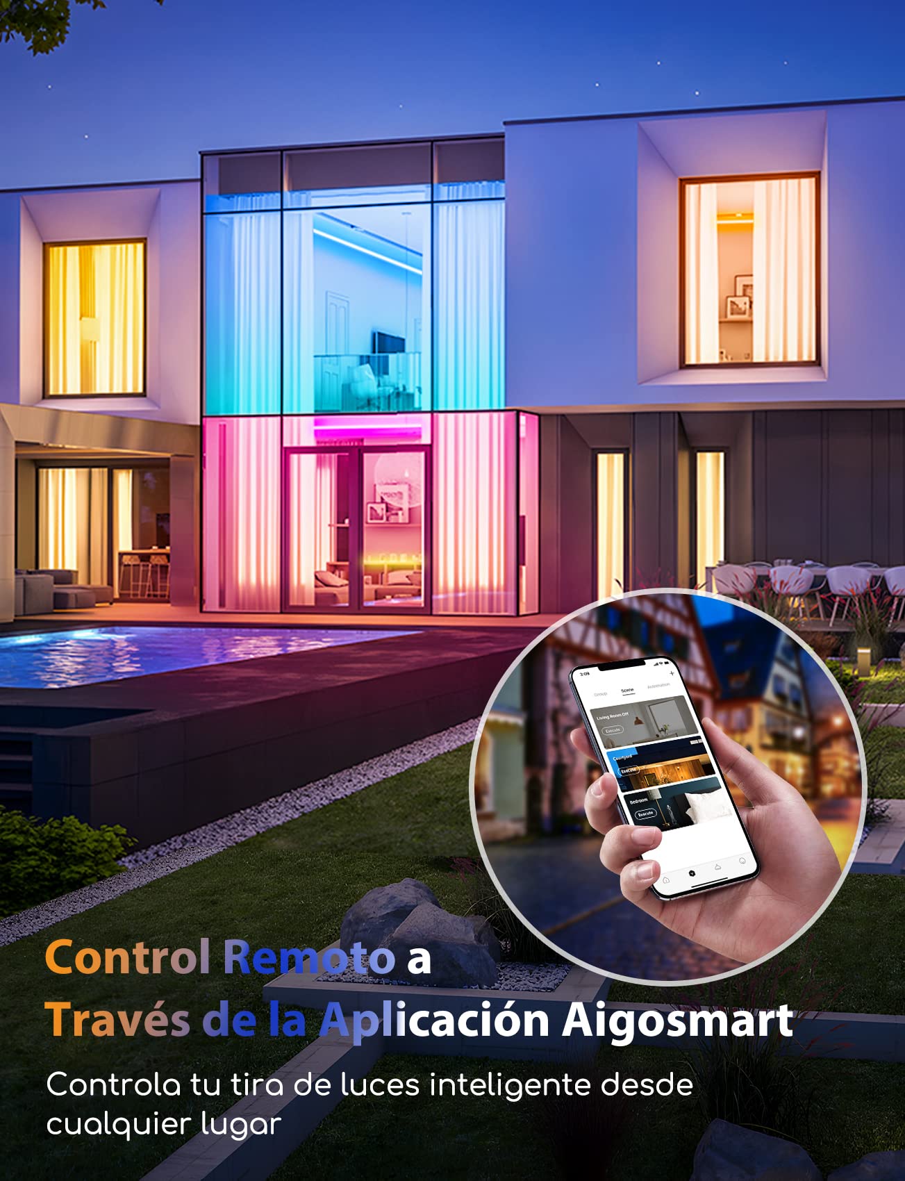 Aigostar Tira LED Alexa 20 M, Luces LED Habitacion Inteligente Compatible con Alexa, Google Assistant, Música DIY, Tira LED RGB para Habitacion, Cocina, Fiesta, Bricolaje, Decoración del Hogar