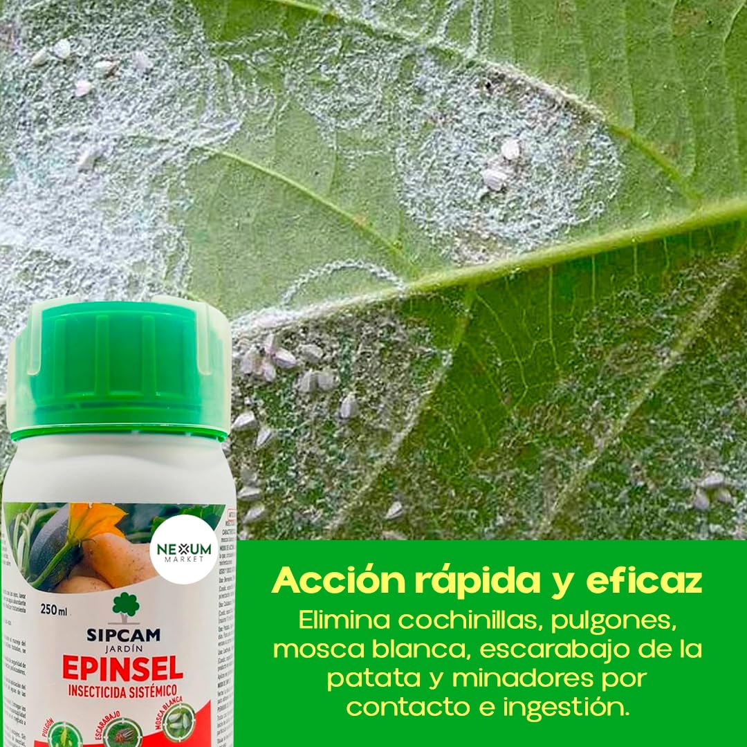 Insecticida Sistémico Epinsel 250ml | Insecticida Eficaz Anti Pulgones, Cochinilla, Mosca Blanca, Escarabajo de Patata y Minadores | Protección Hasta 4 Semanas en Jardines y Huertos | Nexum Market