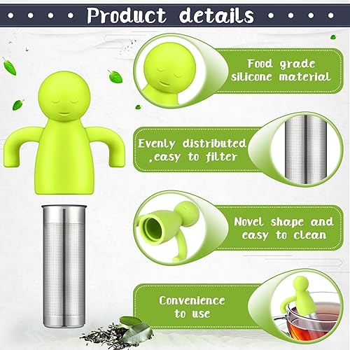 Miniatura 3 de Juego de 6 infusor de té de silicona, filtro de té de hojas sueltas, cucharas de té de flores más empinadas, cucharas de acero inoxidable, mango de