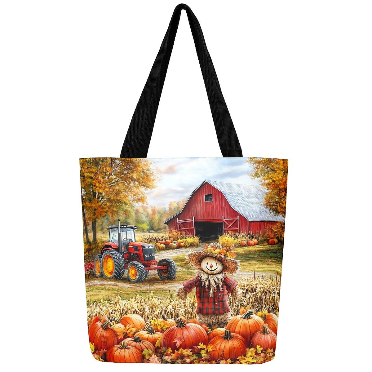 Autumn Harvest Canvas Tote Bag,Thanksgiving Day Shoulder Handbags for Shopping Travelling,Large Capacity