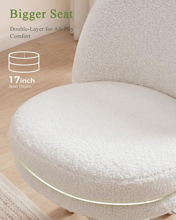GTPOFFICE Vanity Chair with Back, Adjustable Tall Office Chair High Swivel Bar Stools Fluffy Cute Desk Chair Comfy with Wheels Bow Pillow Armlees for Adults Standing Desk Bar, Teddy Velvet, White by GTPOFFICE - Used condition - Image 4