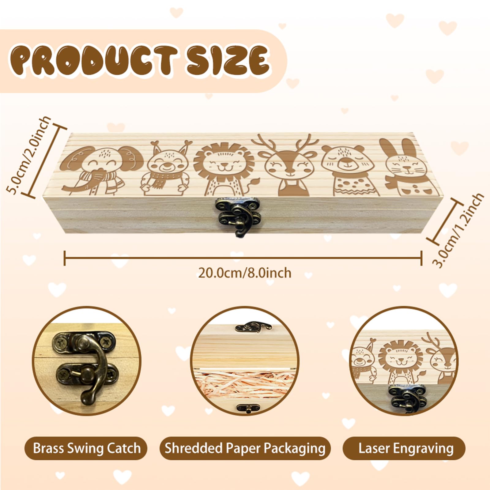 CHGCRAFT Bohemia Pregnancy Test Keepsake Box Cartoon Forest Animals Wooden Pregnancy Announcement Gifts Box with Raffia Ribbon and Lock Announcement Gifts for Dad Husband 8x2x1.2inch - Image 2