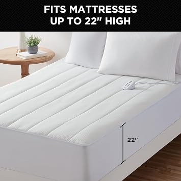 Brookstone Matelasse Knit Heated Mattress Pad Full Size 10 Heat Settings, Auto Shut-Off, Machine Washable, Soft Quilted Cover White