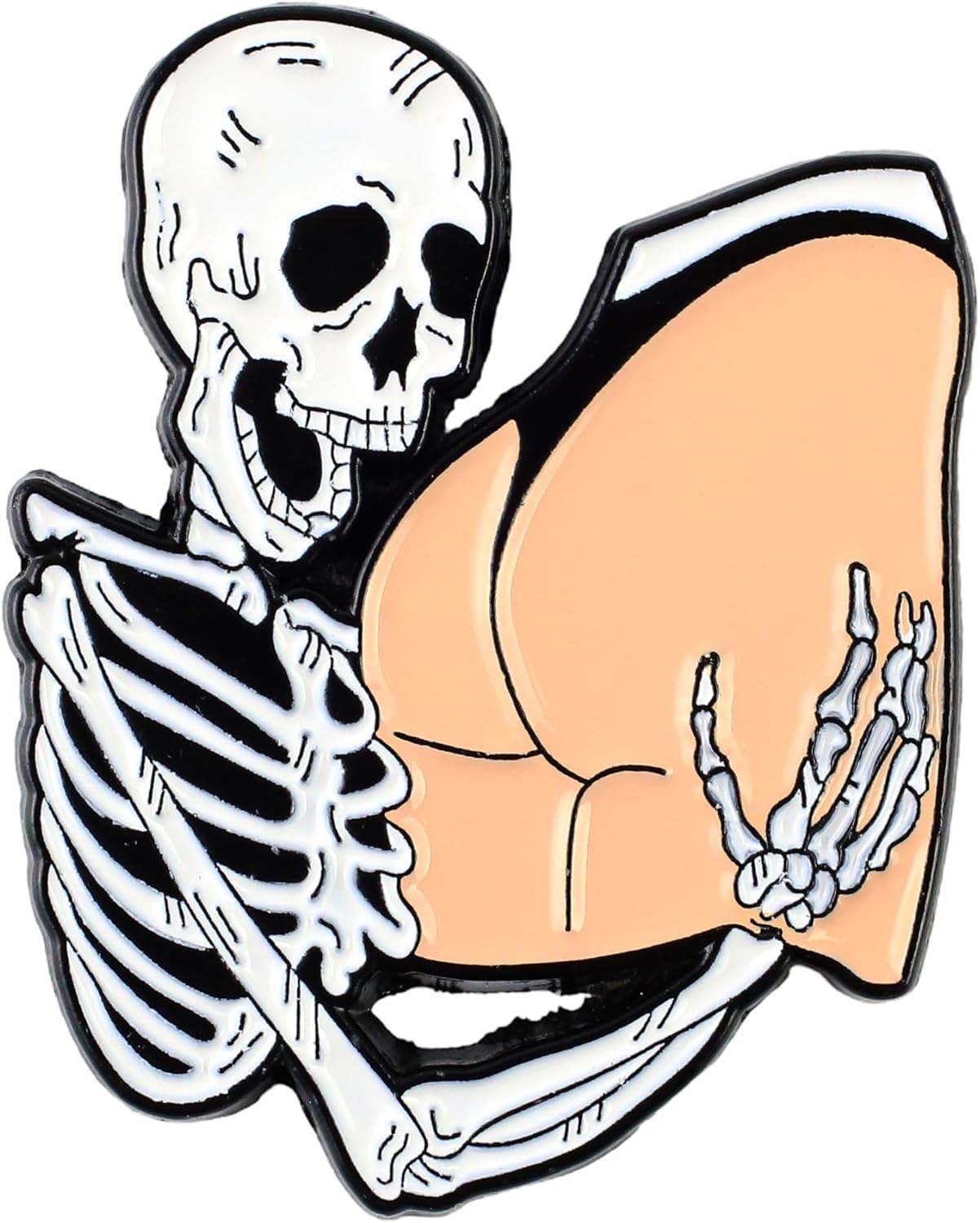 Skeleton Holding Butt Pin Brooch, Viral Meme Dark Humor Enamel Pin, Funny Gift For Sarcastic Sassy Friend, Morbid Humor Brooches, Peach Butt Lapel Badge, Internet Joke, Silly Skeleton Meme Accessories