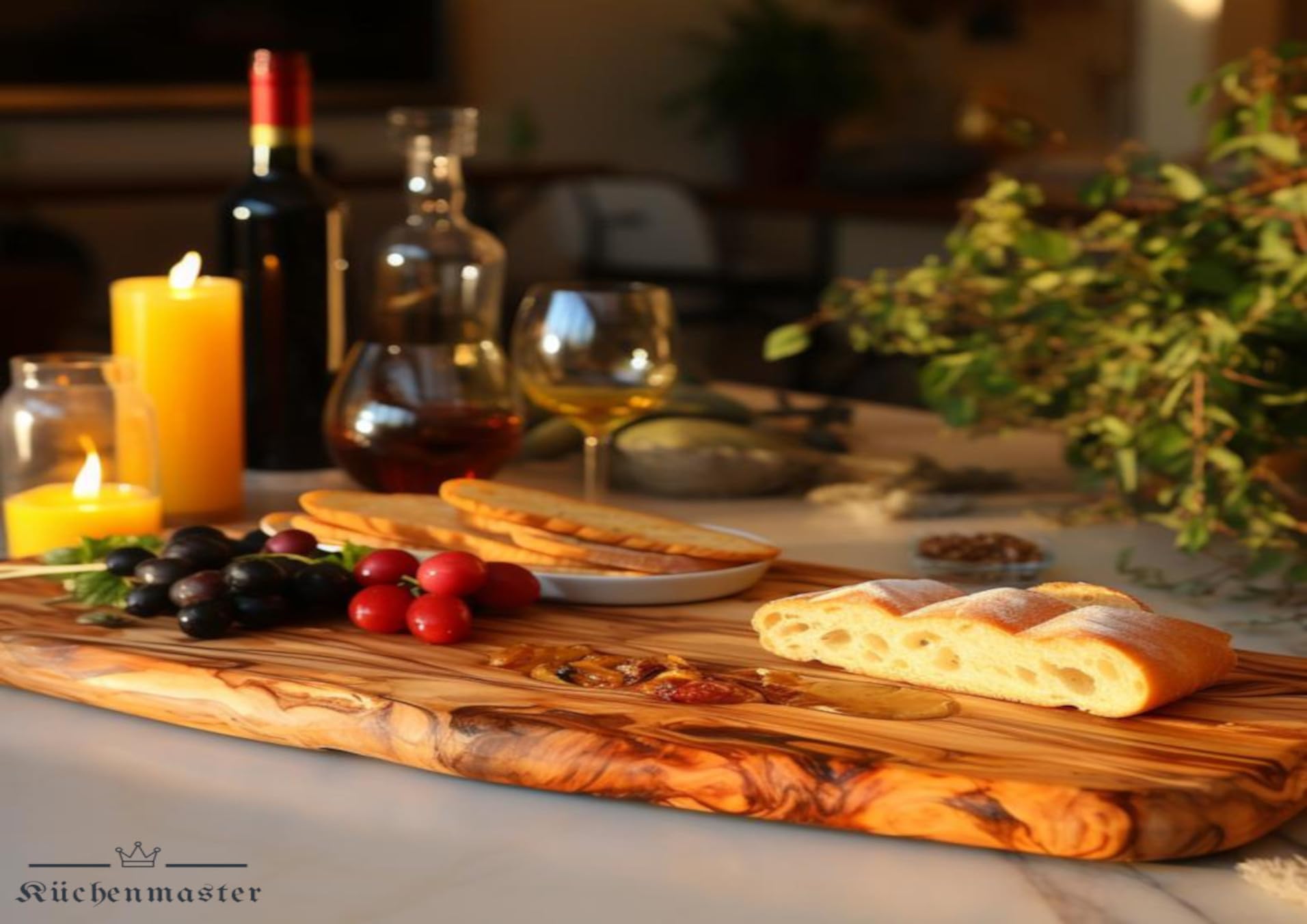 Küchenmaster Tabla de cortar de madera de olivo en corte natural (40-42 cm)