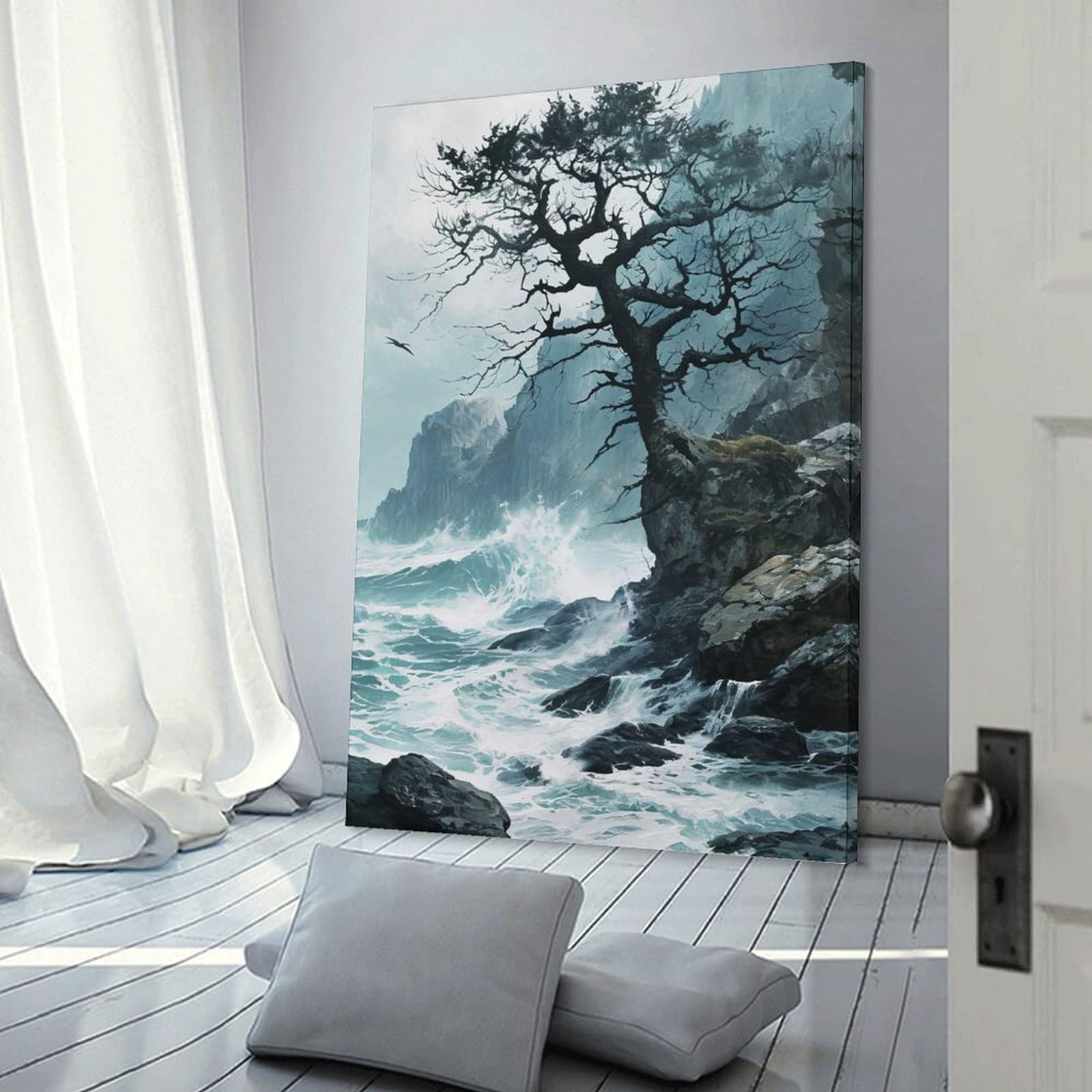 Junmoney Frame-Style-20 Stormy Seascape Hanging Wall Art, 12X18inch(30X45cm), For Entrance Walls, Hall Decor Or Foyers, Wall Decor To Refresh Empty Corners