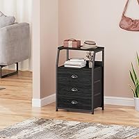 Vista 5 de Furnulem - Mesita de noche negra, cómoda pequeña para dormitorio, con 3 cajones de almacenamiento de tela y estante de 2 niveles, mueble lateral