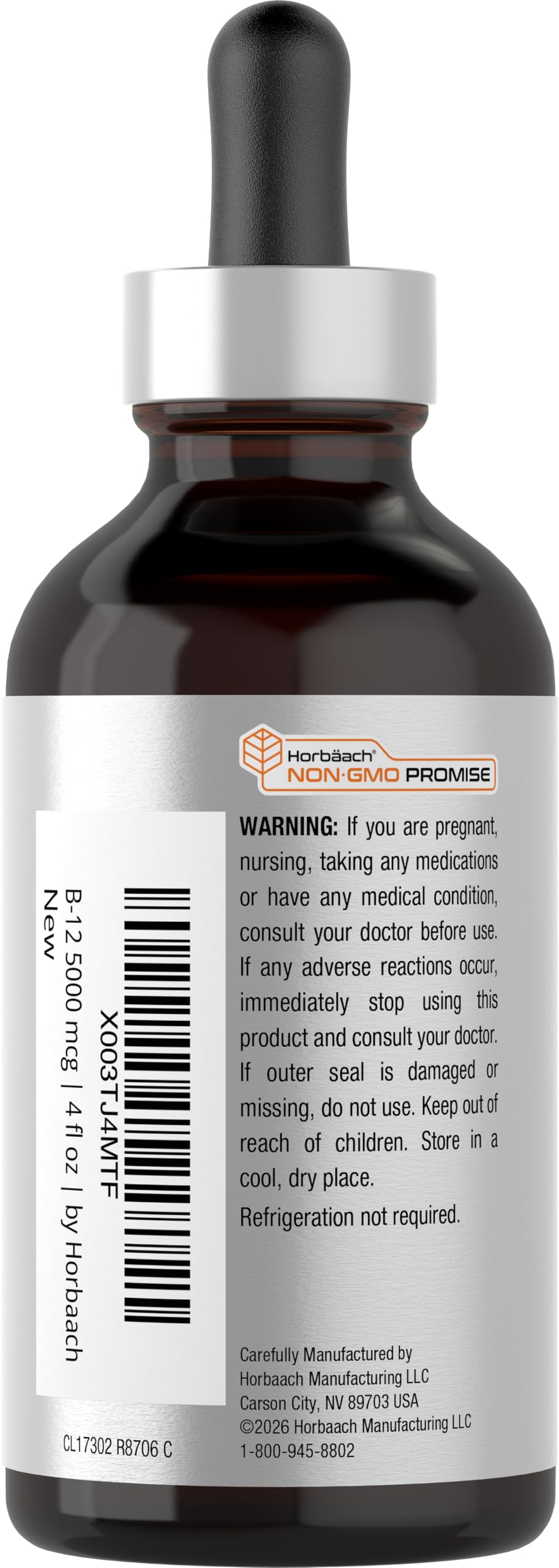 Horbaach B12 Vitamin 5000 mcg Sublingual | 4 Fl Oz | as Methylcobalamin and Cyanocobalamin | Liquid Vegetarian Drops | Berry Flavor | Non-GMO & Gluten Free Supplement — Amazon image 3