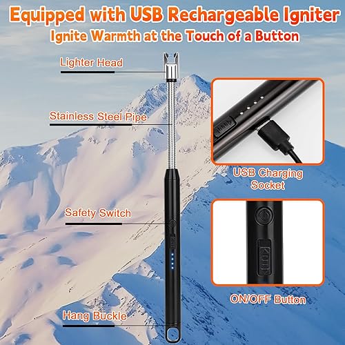 Miniatura 8 de Calentador portátil con encendedor USB resistente al viento, calentador de propano para espacio al aire libre con válvula de control de base