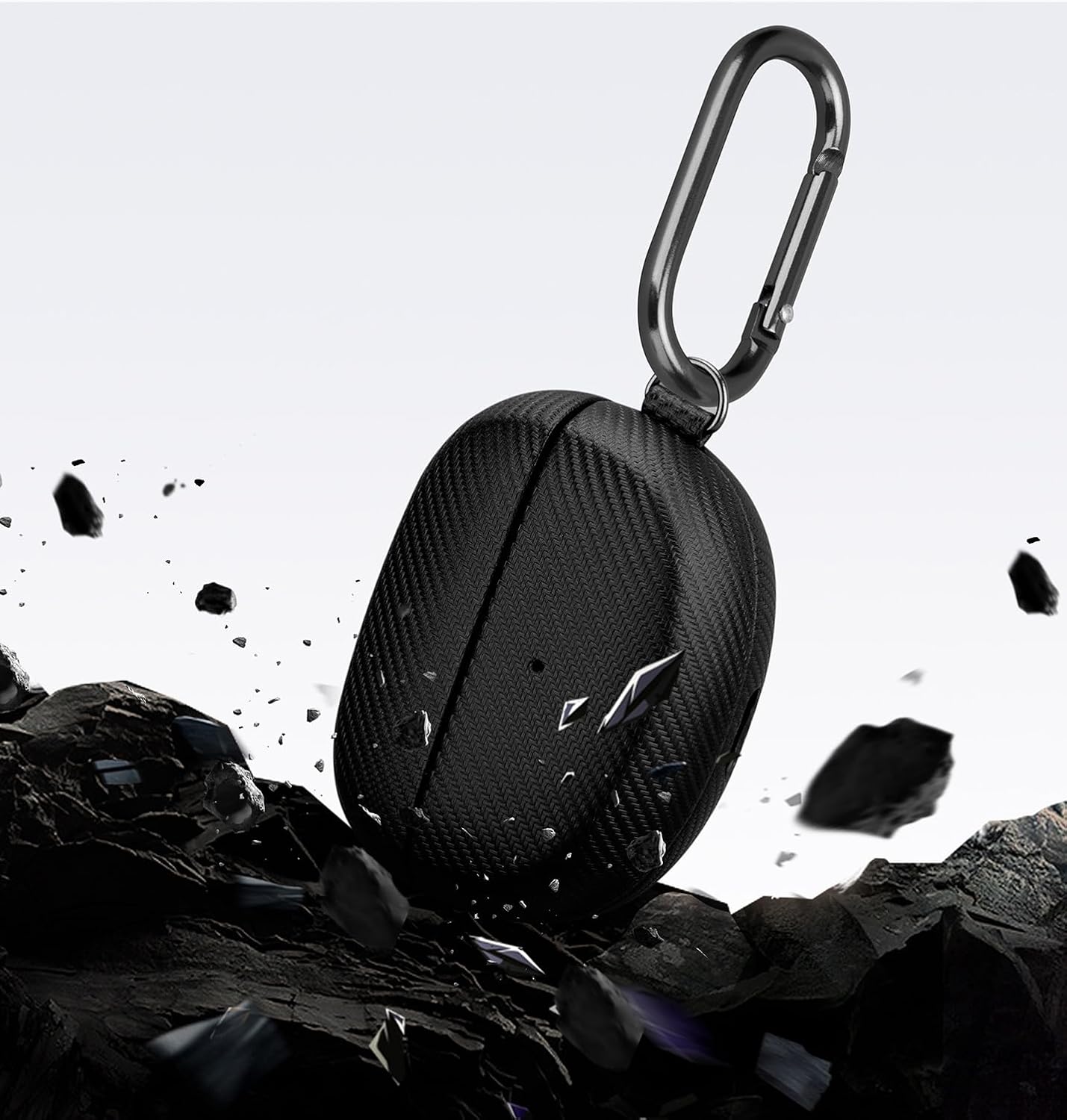 LOPIE for Bose Ultra Open Earbuds Case Cover - Carbon Fiber Style - Vegan Leather Case with Cleaner Kit - Protective Hard Shell Cover with Keychain for Bose Ultra Earbuds - Black
