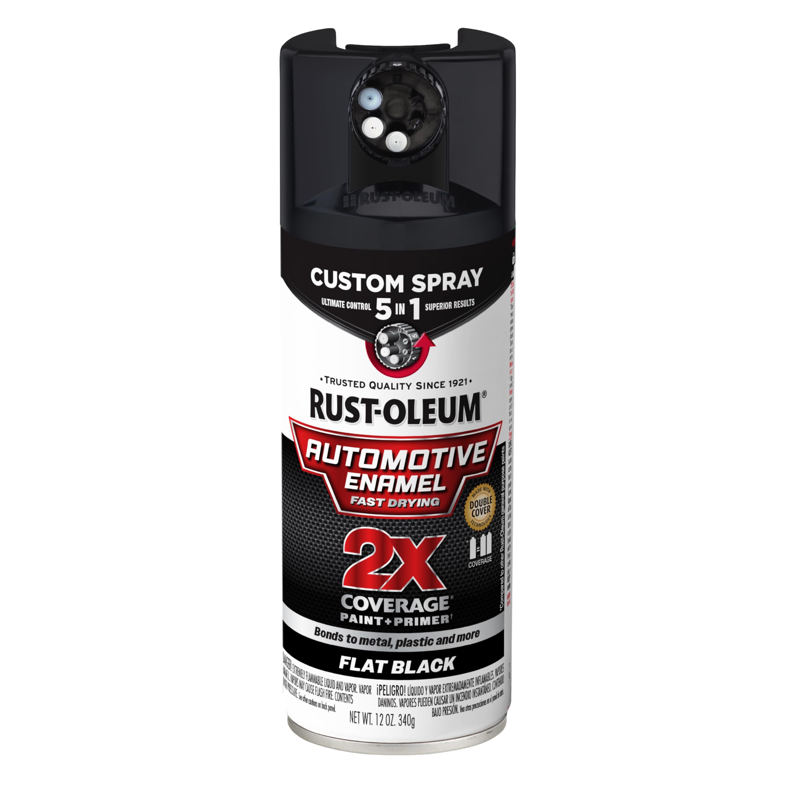 2X Automotive Enamel Custom Spray 5-in-1 Spray Paint, 12 oz, Flat Black