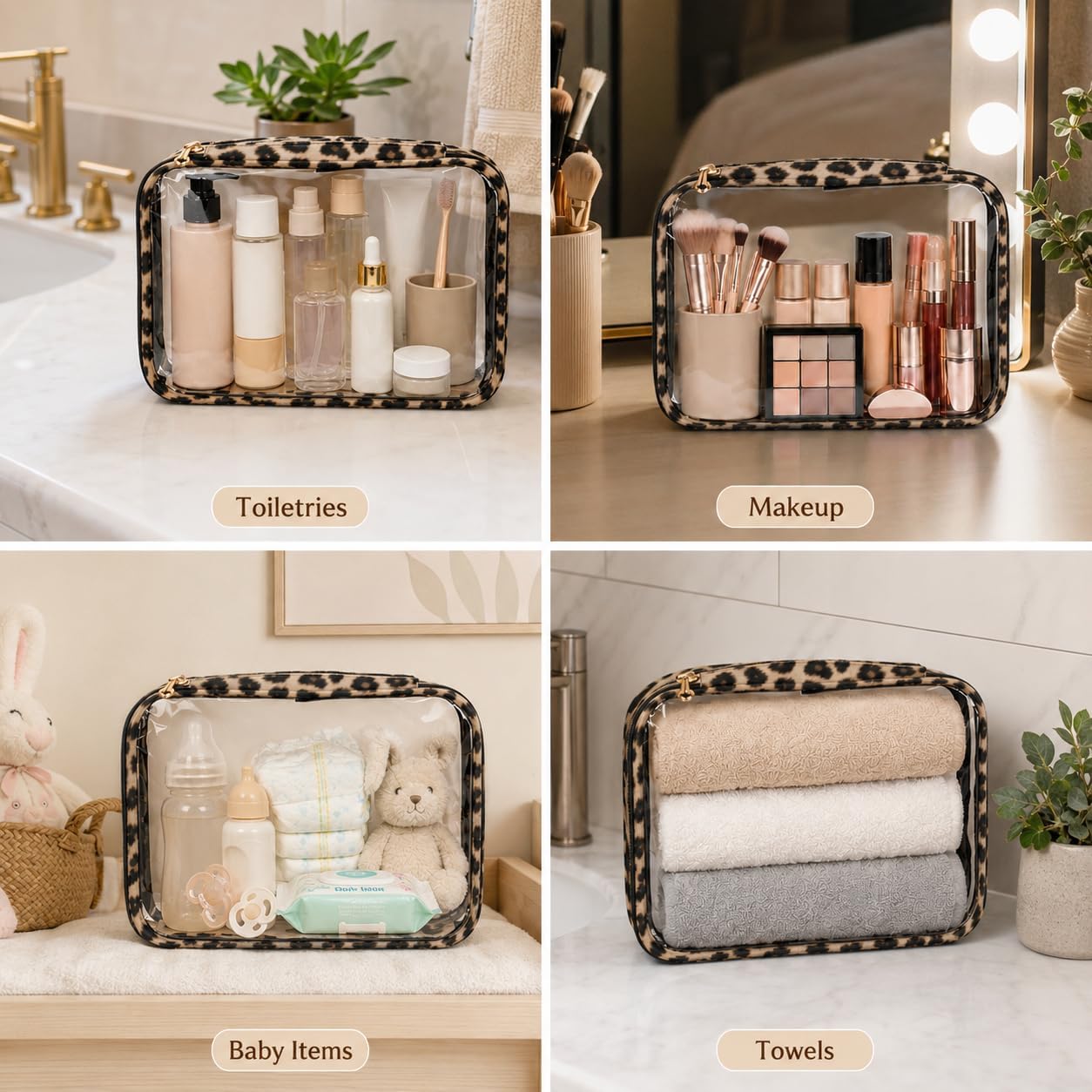 Clear Makeup Bags with Zipper, TSA Approved Travel Toiletry Bag, 3-Pack (Large, Medium & Small) Clear Cosmetic Bag, Waterproof Make Up Bag for Women, Car Bag Organizer & Car Organization Essentials