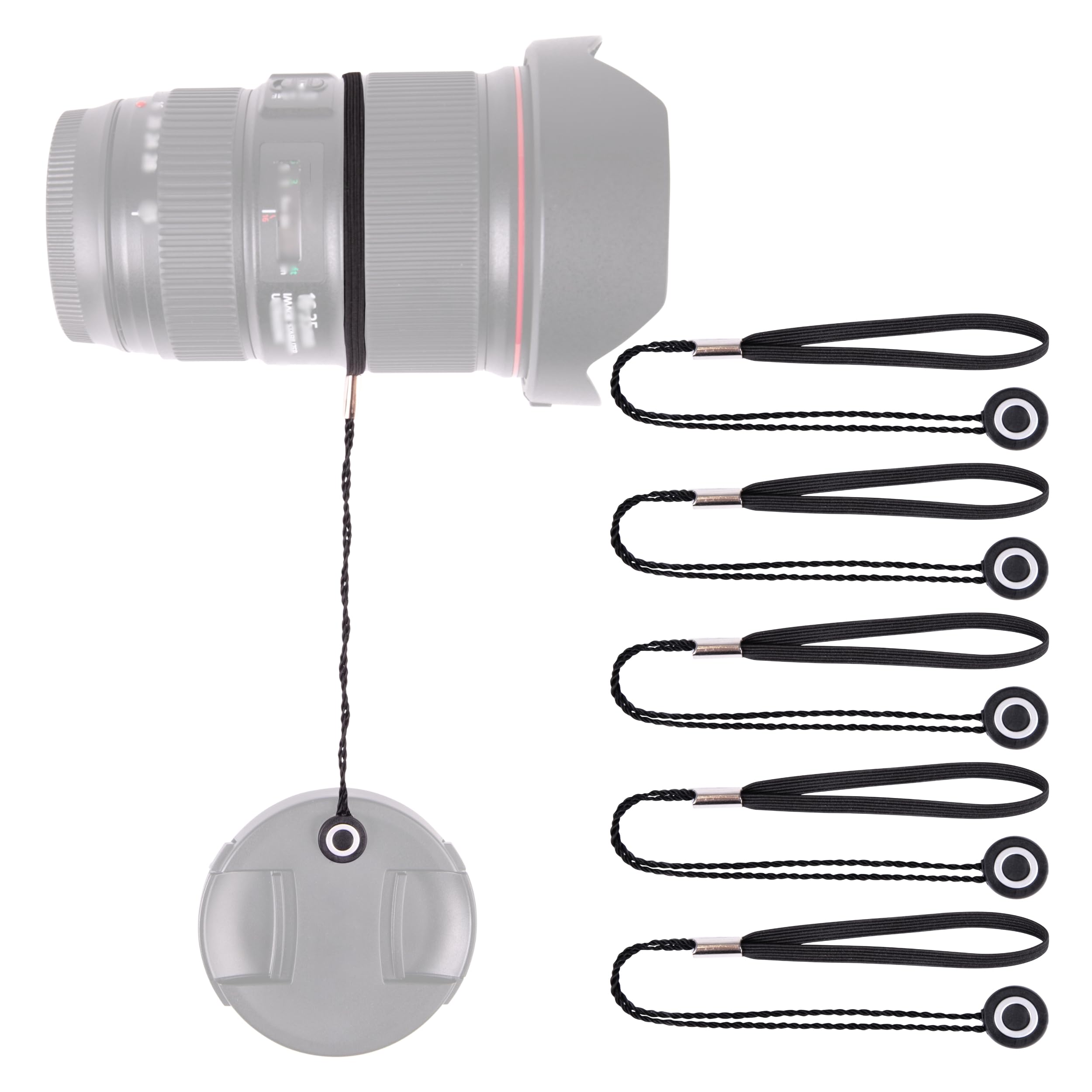 Lens-Aid - Cordon avec adhésif pour Cache-objectifs - avec adhésif en Caoutchouc Universel, Convient à Canon, Nikon, Fuji, Tamron, Sigma, Olympus, Pentax (Set de 5 pcs)