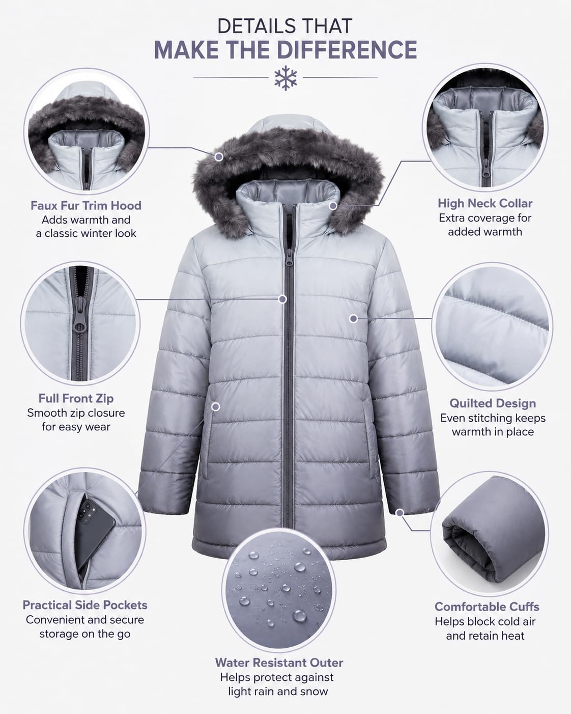 A2Z 4 Kids Bambine Piumino Giacca Pelliccia sintetica Con cappuccio Bicolore 3D Degradé Moda Elegante Scolastica Giacche Scollo alto A Trapuntato Imbottito Cappotti Età 5-13 Anni