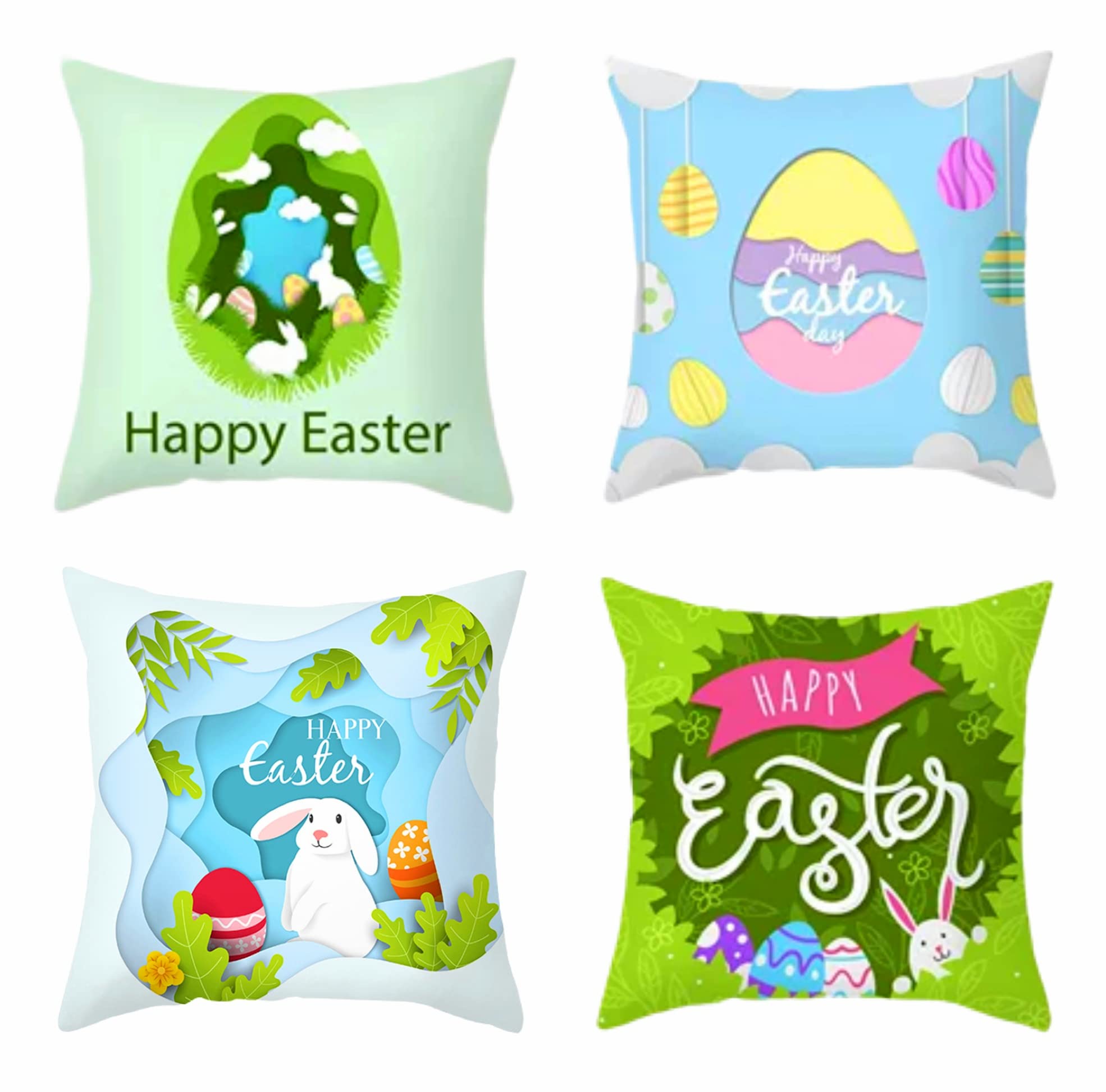 Eboutik Easter Egg Hunt - Set Of 4 Cotton Linen Easter Cushion Covers Decorations For The Home, Spring Design Pillow Covers For Living Room Couch, Bedroom Etc - 45Cm X 45Cm (Easter Egg Hunt)
