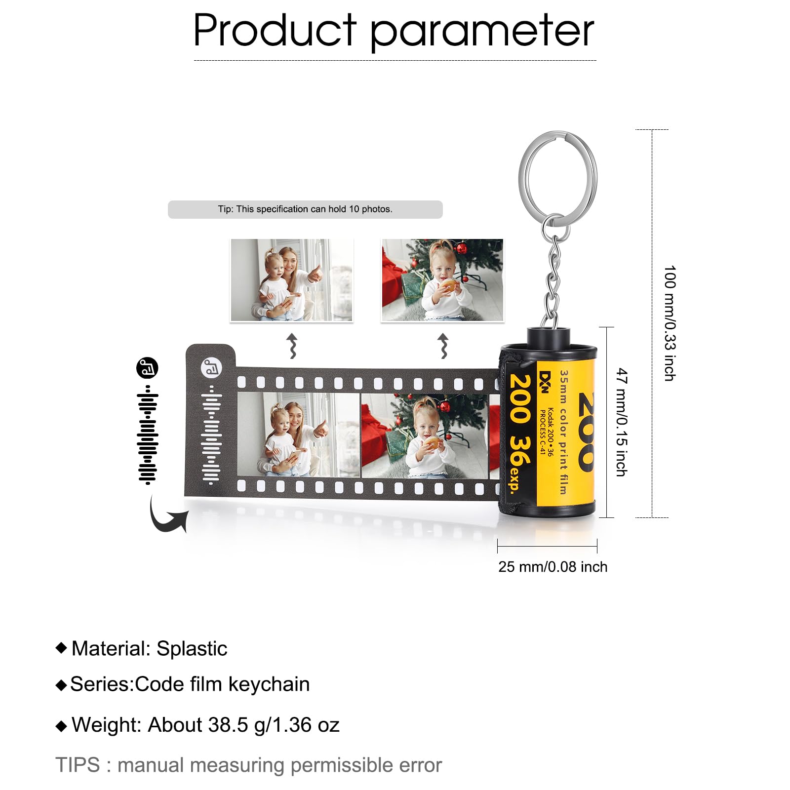 Jewelstruck Personalized Photo Memory Film Roll Keychains with 4-20 Pictures Camera Engraved for Family Couple BFF Graduation Birthday (10 photos+music code)