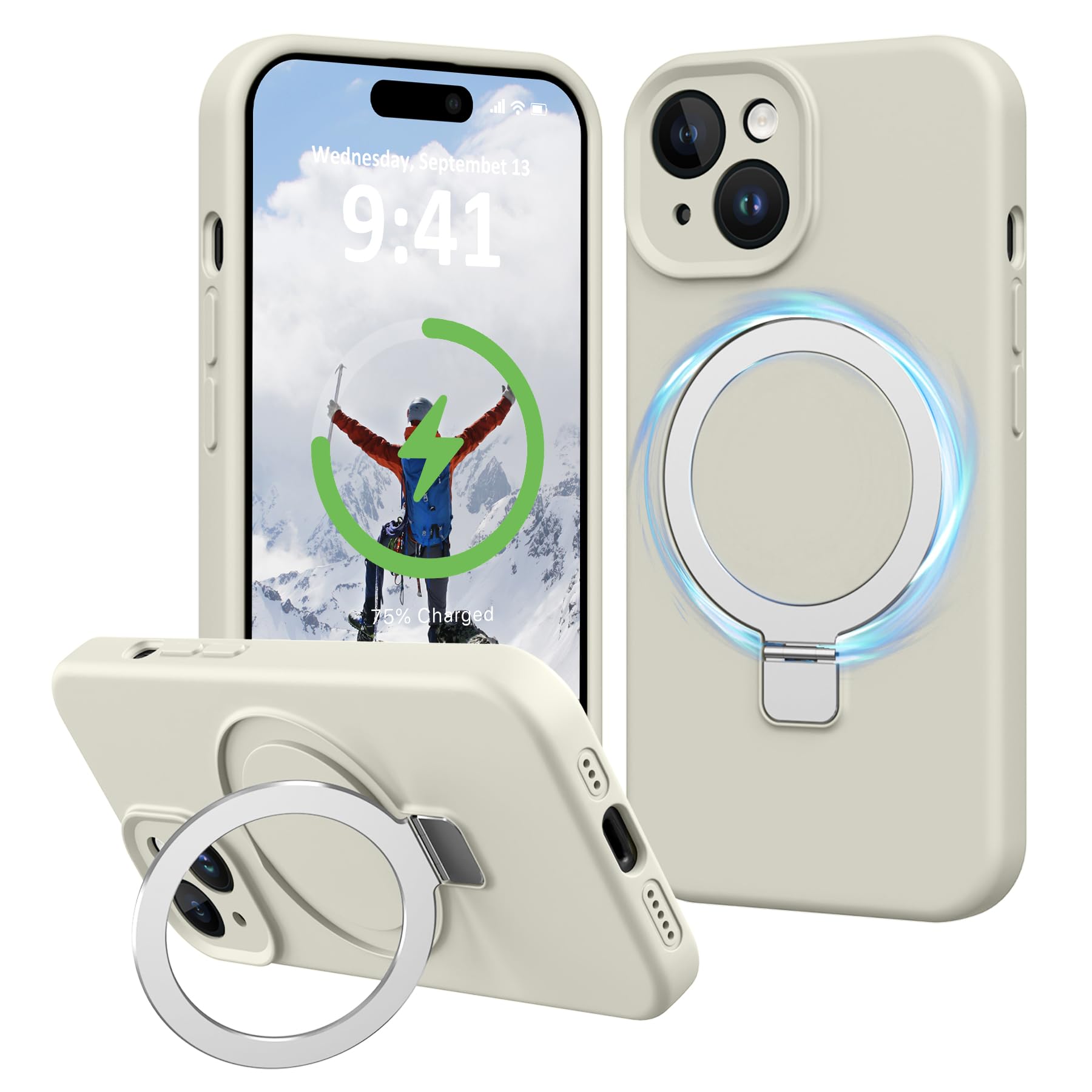 Vanxiliiy Compatible with iPhone 15 Plus Case with Stand, Full Camera Protection Slim Liquid Silicone Phone Cases for iPhone 15 Plus Compatible with