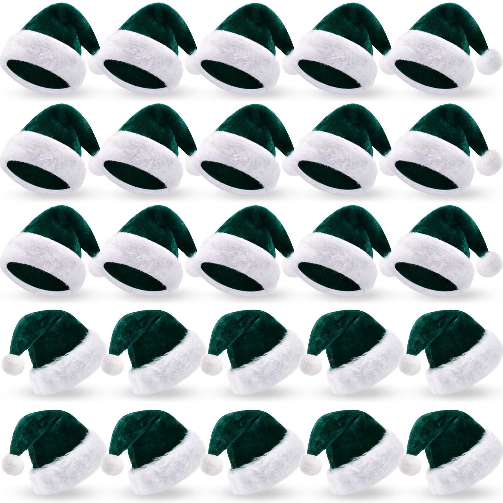 Vicenpal 20 Pcs Santa Hats Bulk for Adults, Dark Green, Classic