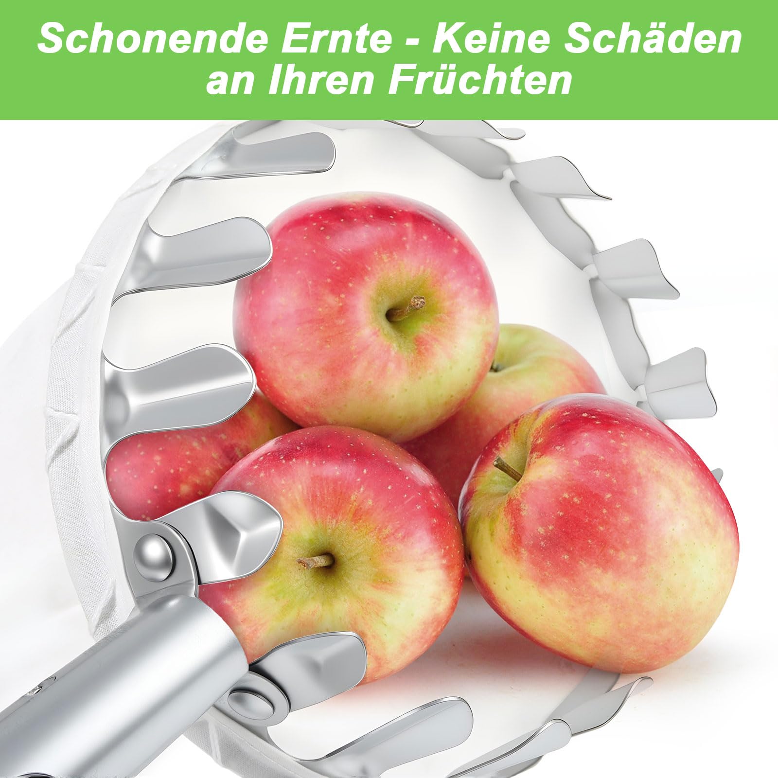 Obstpflücker 4.2m, 10-teilig Teleskop Fruchtpflücker Set mit Sammelbeutel, Erweiterbare Obstsammler für Äpfel, Orangen, Trauben | Mit Sammelbeutel, Erweiterbar, Für Äpfel, Orangen, Trauben