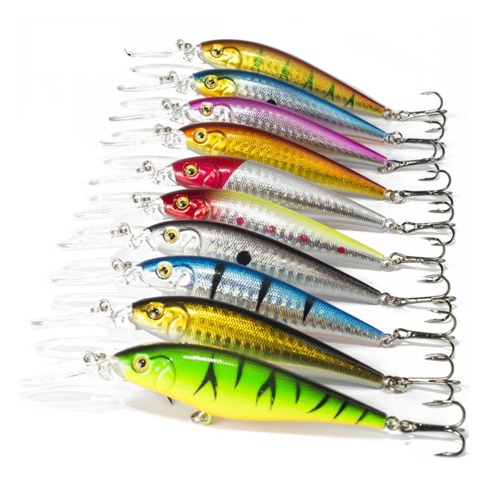 Señuelos de Pesca, 3D Eyes Señuelo De Pesca Suave 10 unids/Lote Buen pececillo 11cm 10,5g Cebo Duro Artificial Señuelos de Pesca Wobbler Crankbait(C 10PCS 7cm 8.5g)