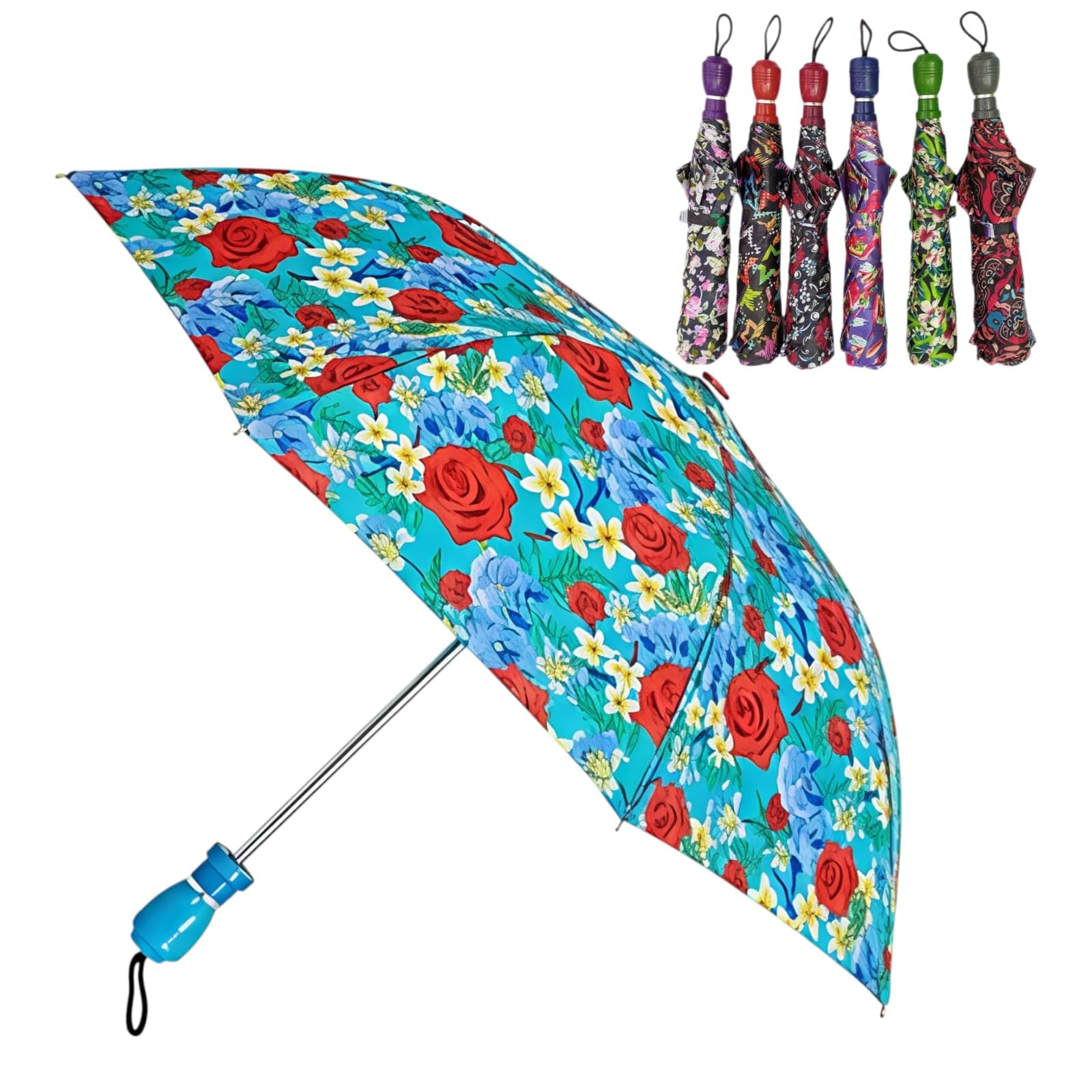SV Fancy Designer Folding Rain Umbrella, Assorted Floral Prints, Polyester Canopy, Compact and Foldable, 96 cm-image-15
