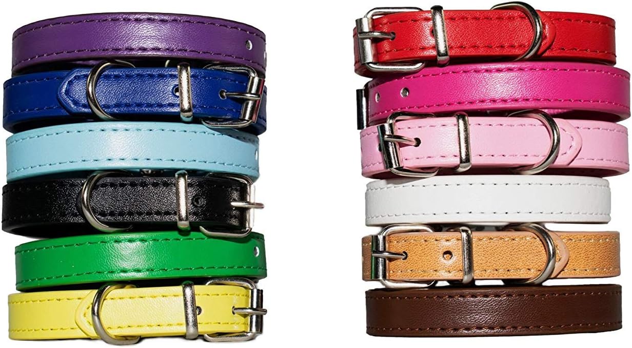 JJSparre 12 Puppy ID Collars - Fully Adjustable - Premium Leather - Small Dog Whelping Collars for Identification - Pack Contains 12…