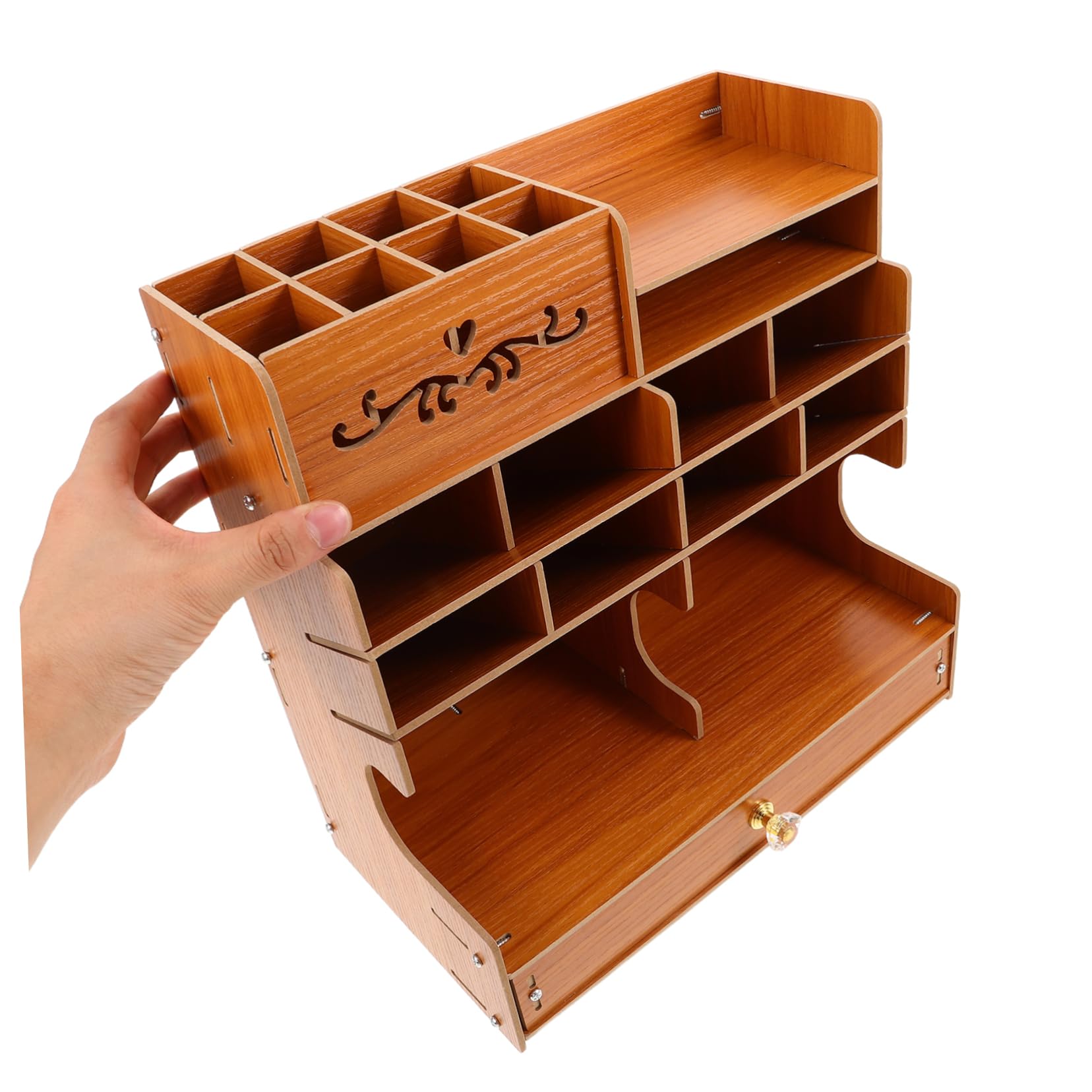Caja Organizadora de Papelería de Madera con Múltiples Compartimentos