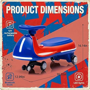 12V Kids Electric Wiggle Car with Pedal, Red Blue